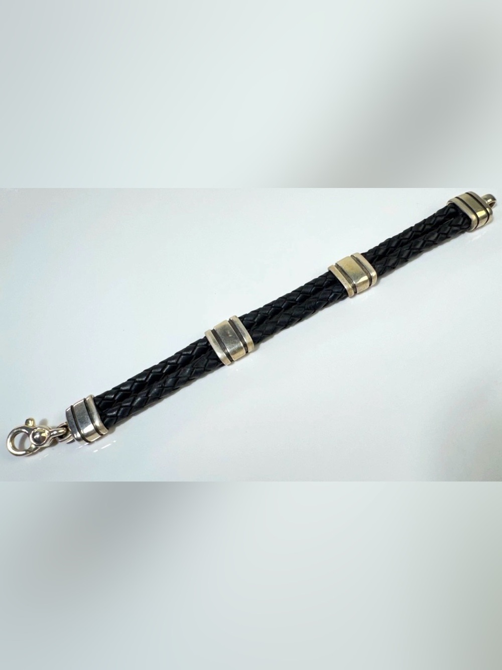 Zina 925 Sterling Silver Black Braided Leather Bracelet